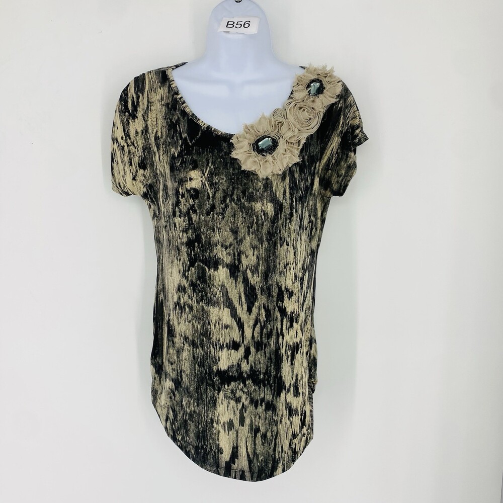 Y2K Daytrip Buckle Top Medium USA Made Floral appliqué Bling Mall Goth Vintage
